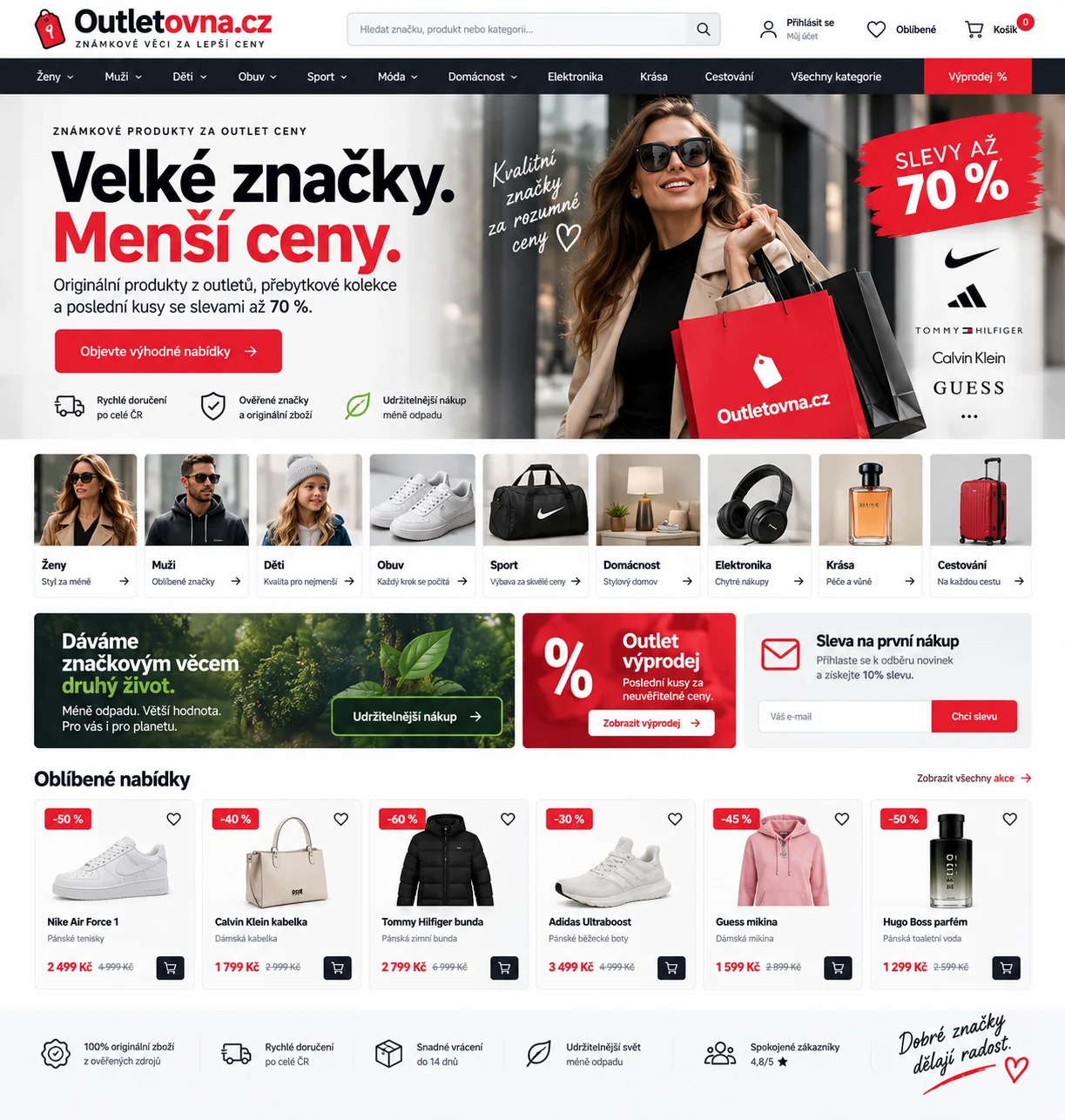 Vizuální návrh možného projektu Outletovna.cz zaměřeného na outletový prodej a cenově zvýhodněné zboží